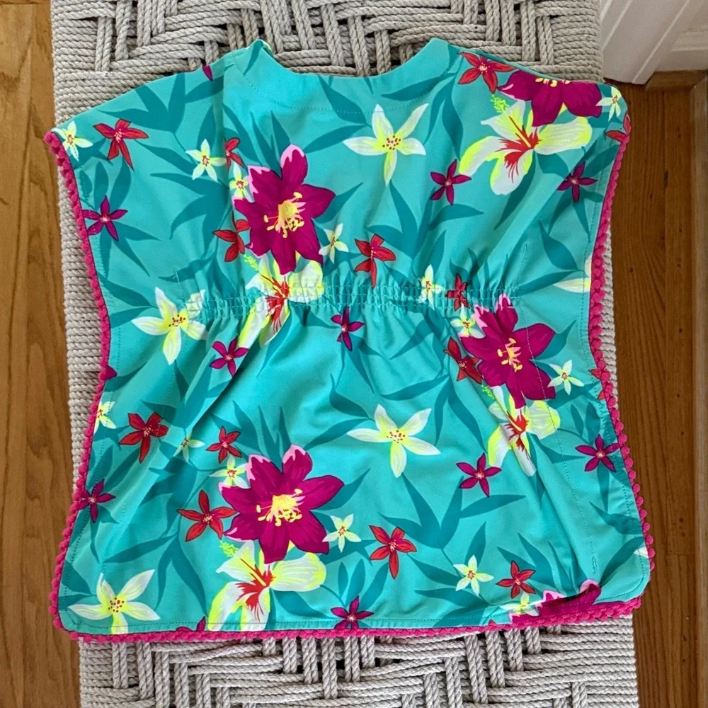 Tropical Floral Coverup Outfit Set 18M Teal Pink Matching Shorts Set Summer